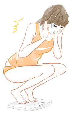 体重計に乗る女性のイラスト